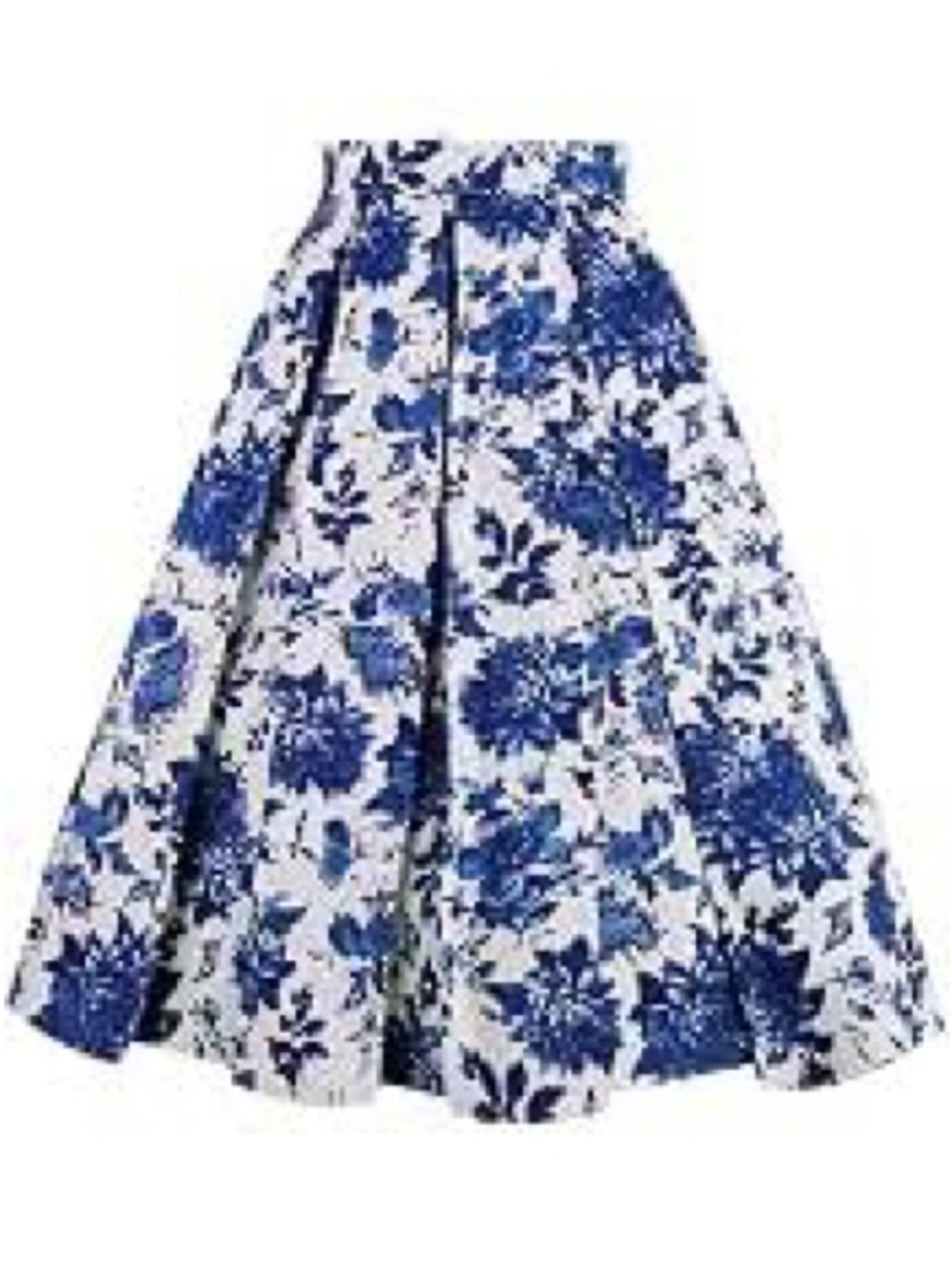 Blue and White Floral A-Line Midi Skirt